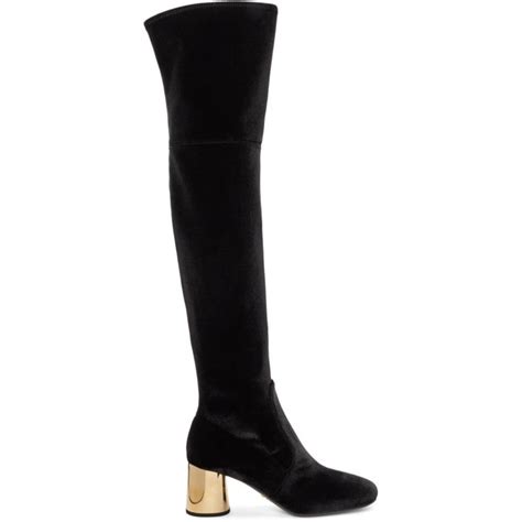 prada velvet square boots with gold heel